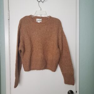 H&M Wool/Alpaca Blend Mustard Brown Women's Crew Neck Quiet Luxury Sweater Sz XS